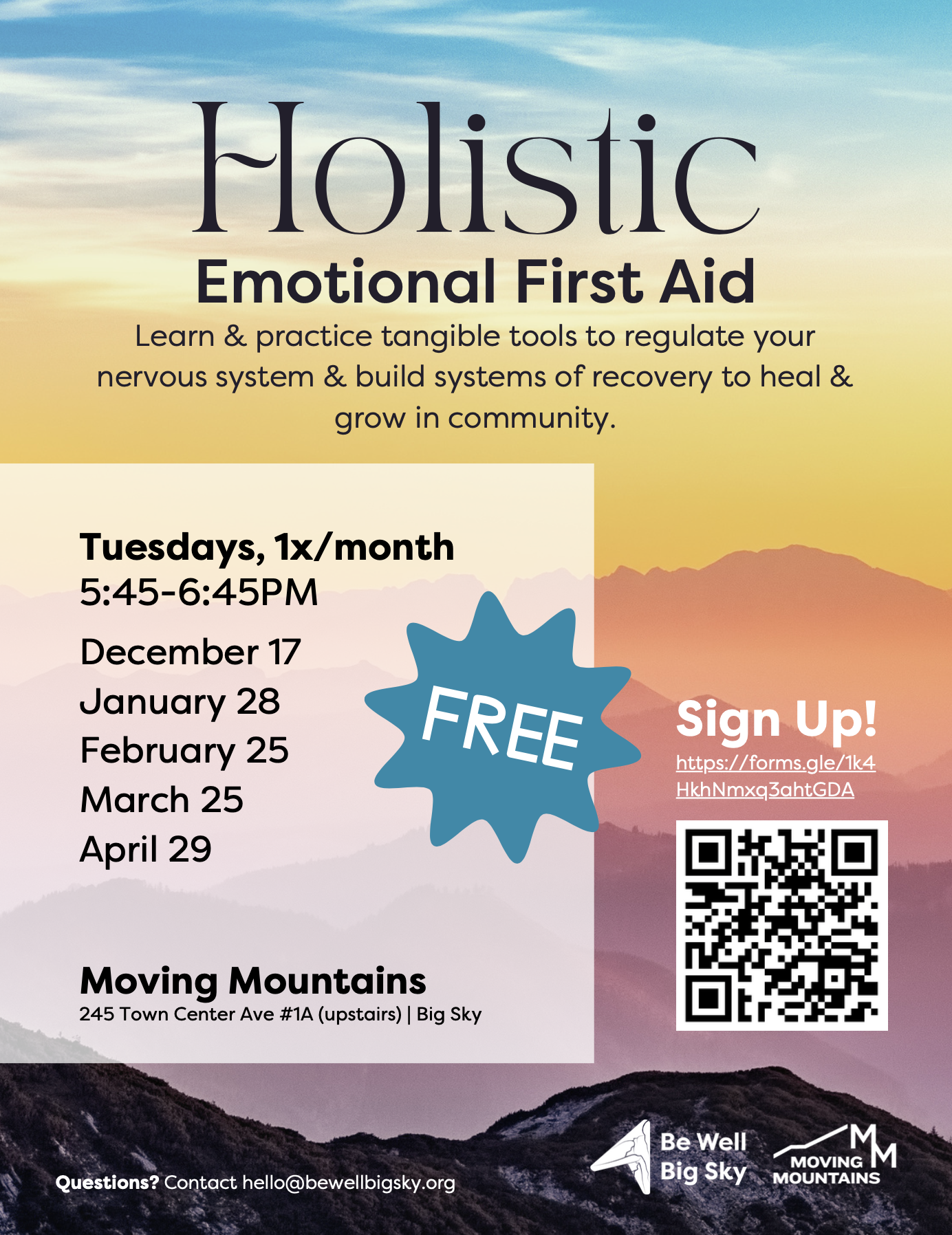 Moving Mountains Holistic Emotional First Aid Class Big Sky Town Center